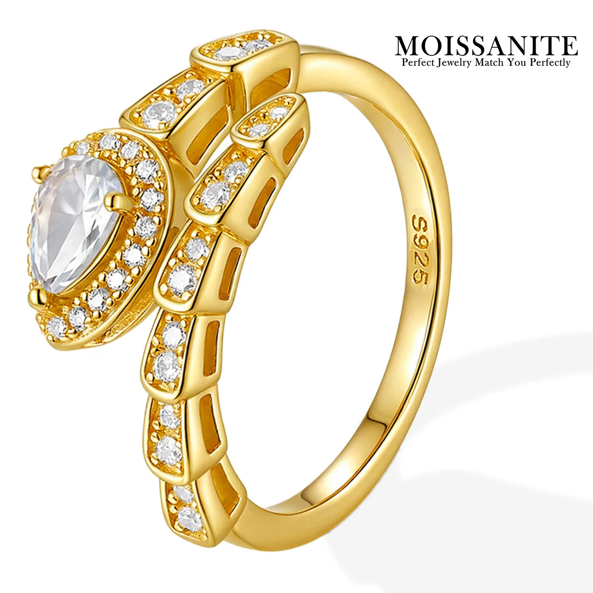 

Waterdrop Moissanite Ring 4x6mm 925 Sterling Silver 18K Gold Plated Hip Hop Style Jewelry Gift Comes with GRA Certificate