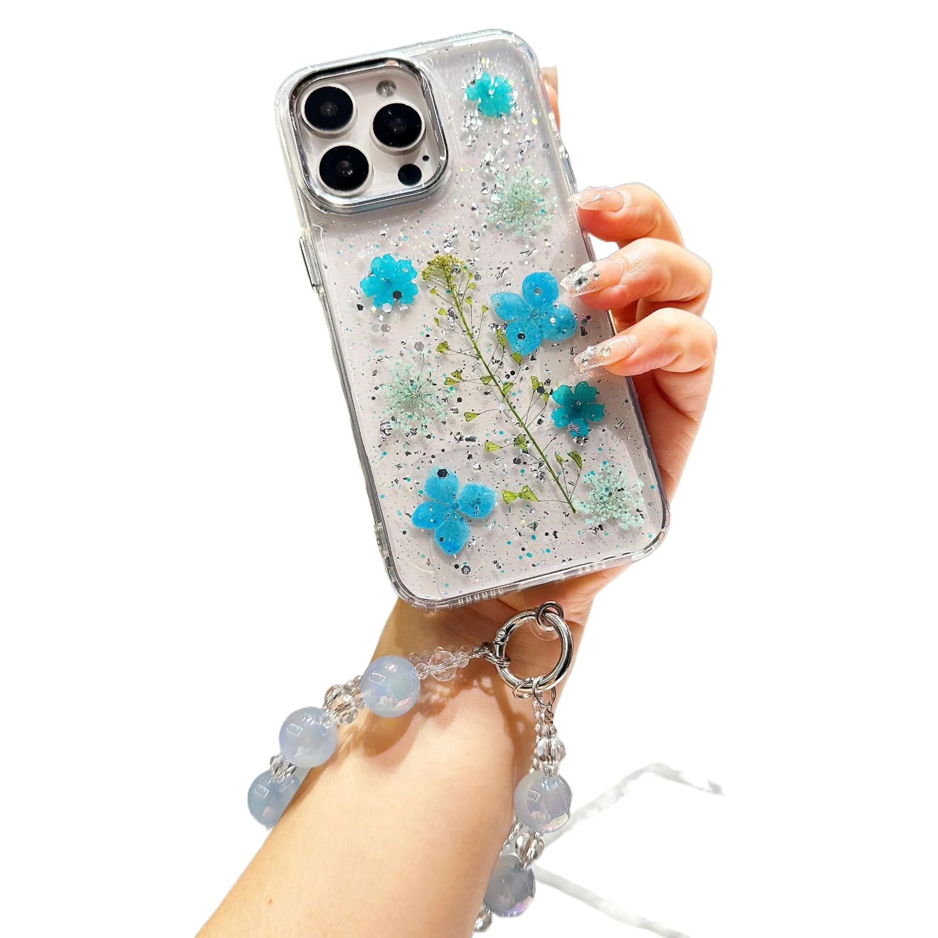 

For Phone 16 Chain Dazzle Beads Double Chain Crystal 15 Mobile Phone Lanyard Gradient Niche Trend Fashion Lanyard