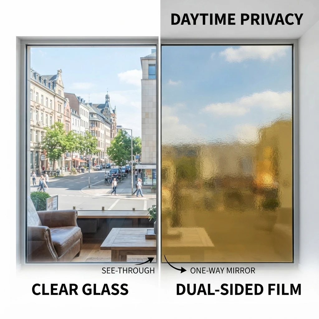 Gold-Silver Static Cling Window Film One Way Mirror No Glue Heat Control Anti UV Privacy Glass Sticker for Home Window Tint