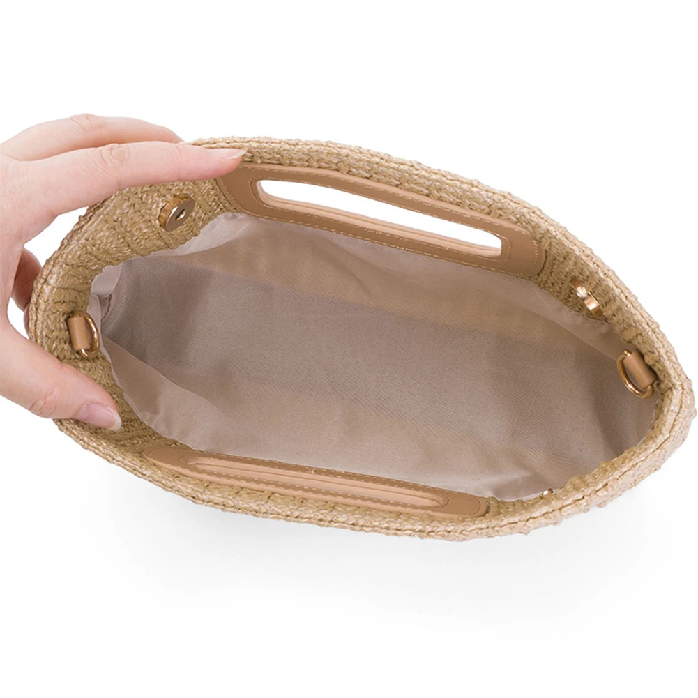 

Women Straw Woven Bag Top Handle Clutch Bag Chain Strap Simple Shoulder Purse Large Capacity Stylish Crossbody Bag Chic Hobo Bag