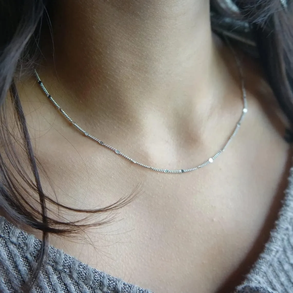 K Gold/Silver Plated Satellite Choker Shining Dots Station Chain Sparkle Chain Necklace Link Chain Exquisite Jewelry for women - view 4
