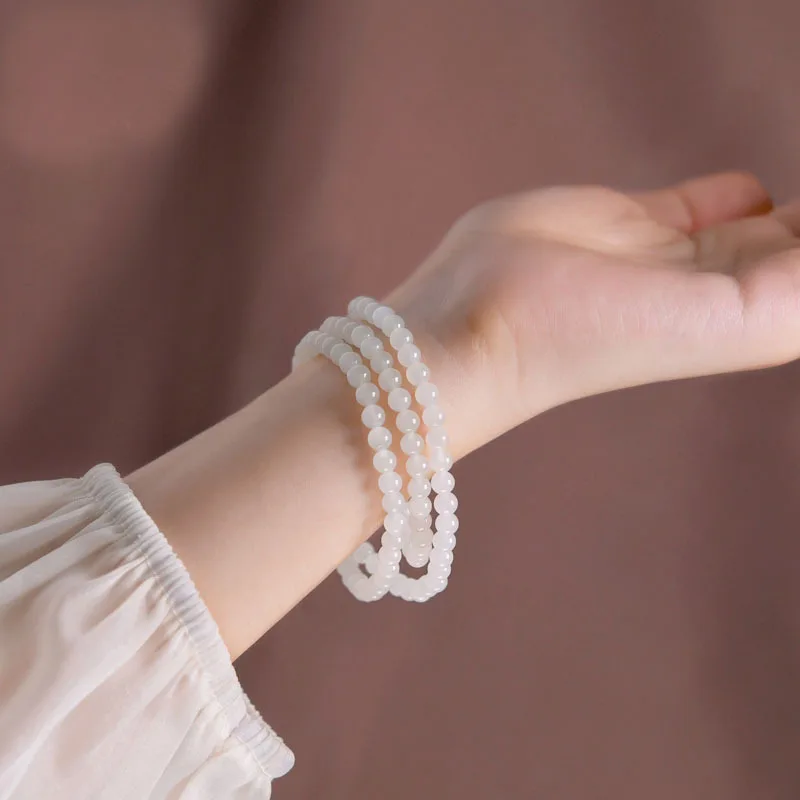 Mutton Fat Jade Multi Layer HandString Women Natural Hetian Jade Beaded White Jade Loose Beads Bracelet Lucky Blessing Fortune