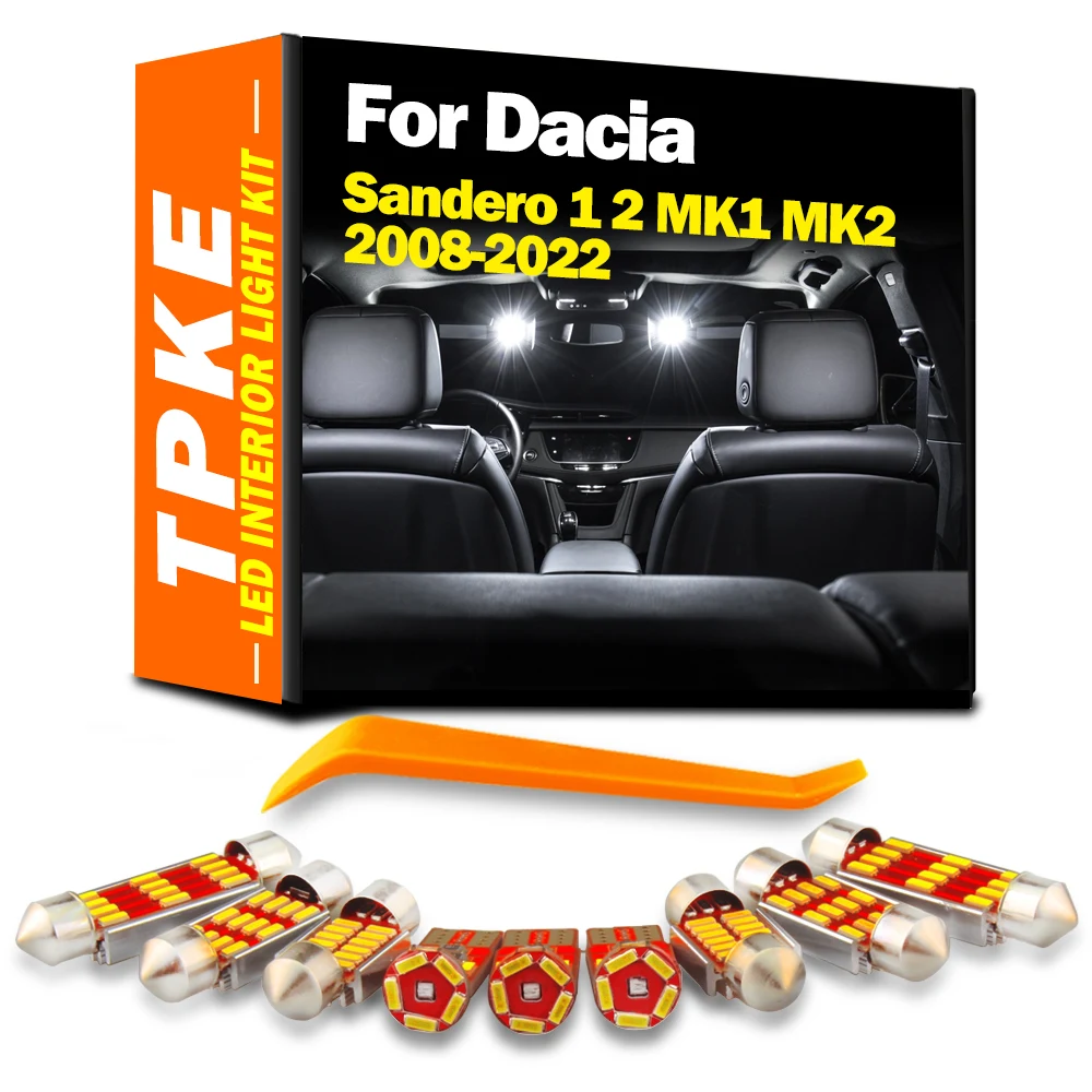 

TPKE Canbus For Dacia Sandero 1 2 MK1 MK2 2008-2016 2017 2018 2019 2020 2021 2022 LED Interior Map Dome Plate Light Kit Car Bulb