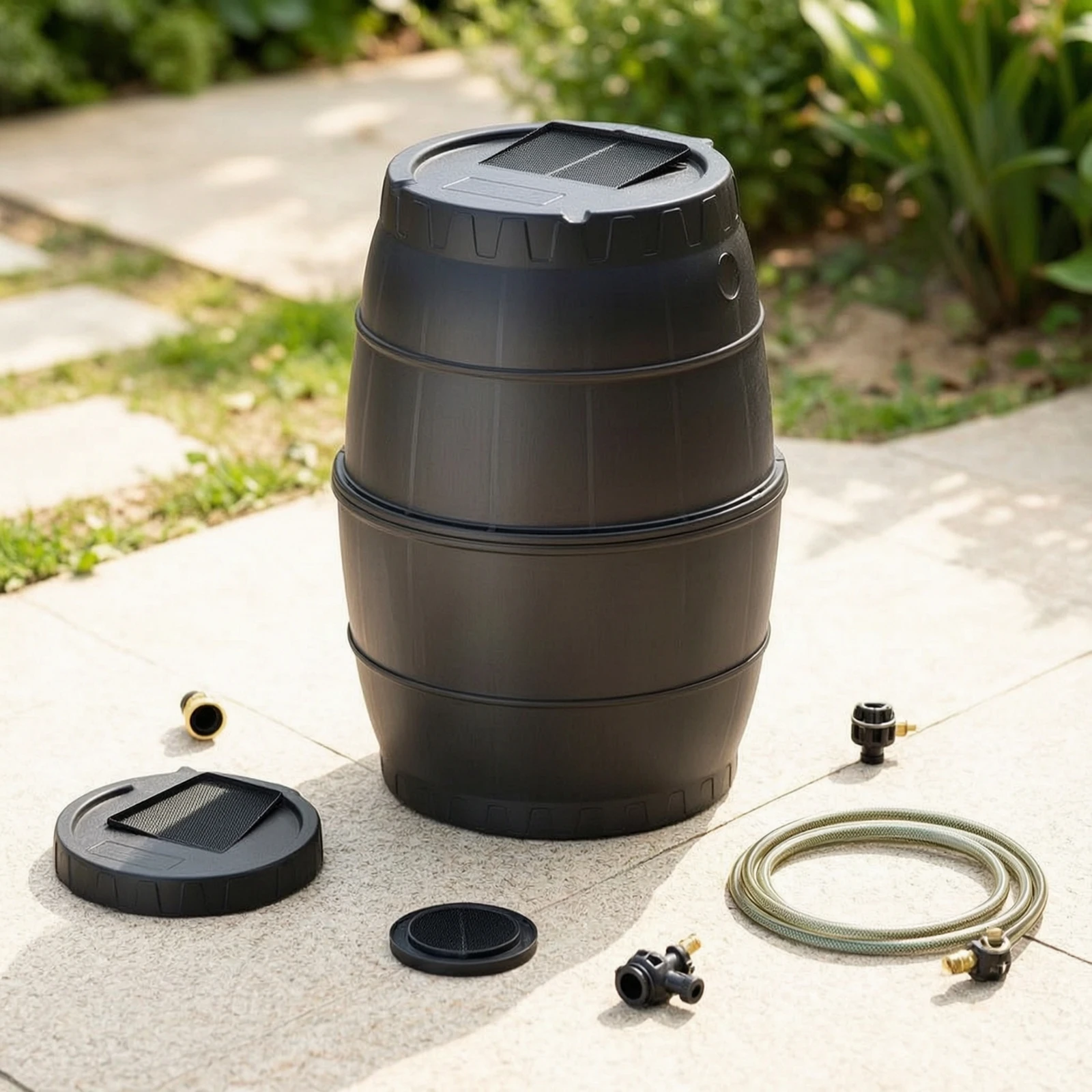 Baril de récupération d'eau de pluie extérieur avec tuyau, collecteur d'eau de pluie, conteneur de stockage d'eau connectable et extensible pour jardiniers