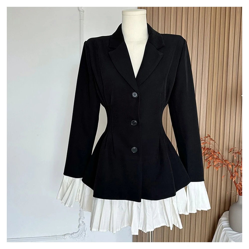Black mini suit jacket for women in spring and autumn, new Korean style loose casual flip sleeve fashionable suit top for women