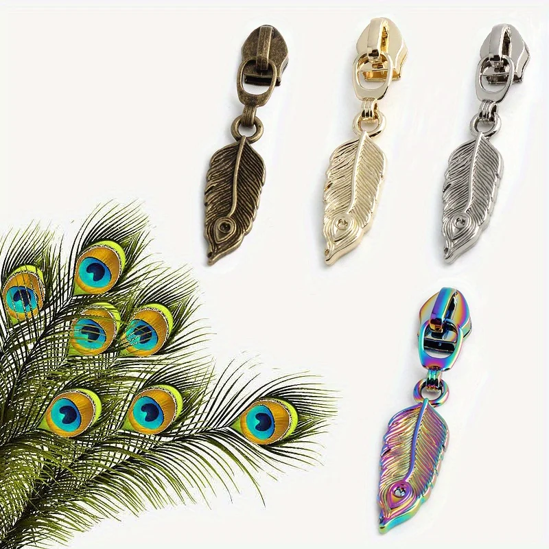 10PCS 50mm/54mm Peacock Feather Ginkgo Leaf Wallet Puller Pendant Crossbody Bag Cloud Bag Pencil Case Pillow Puller Slider