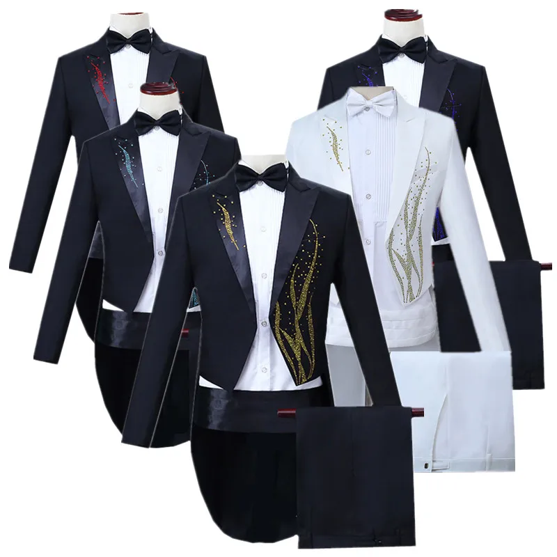 Fashion Simple Men Tuxedo Suits Singer Pianist Magician Stage Performance Dress Blazers Jacket and Pants
