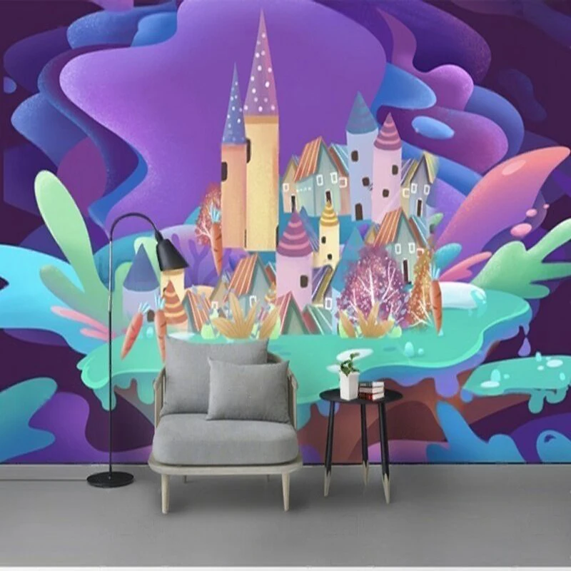 Dreamy personalized creative colorful and gradually integrated castle TV luxurious home decoration bedroom background wall