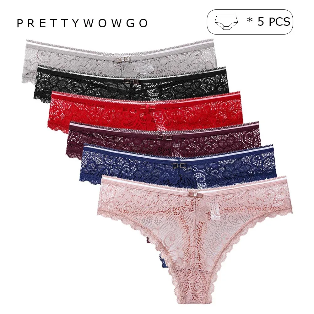 

5 PCS Low Rise Women's Underpants Panties For Woman Sexy Lace Floral Underwear Transparent Female Lingerie G-string Thong