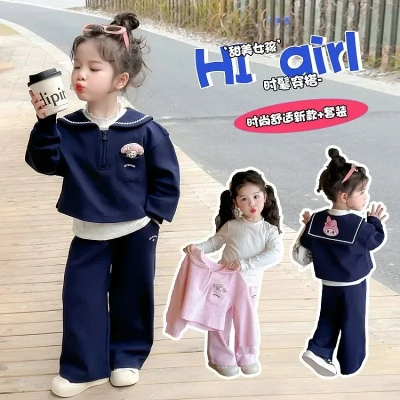 2025 primavera outono minha melodia kawaii anime miniso ins casual crianças vestido bonito lazer conjunto de três peças roupas presentes