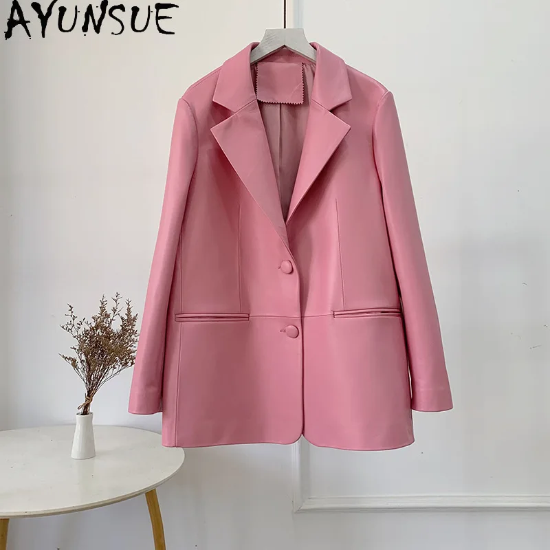 AYUNSUE-Chaqueta de piel de oveja auténtica para mujer, abrigo de longitud media, moda coreana, 100%