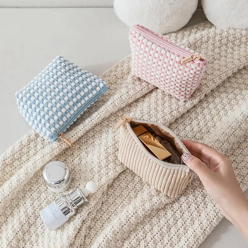 【xxx】1/4Pcs Travel Portable Lipstick Bag Velvet Cosmetic Bag Girly Storage Bag Large Capacity Classified Handheld Toilet Bag