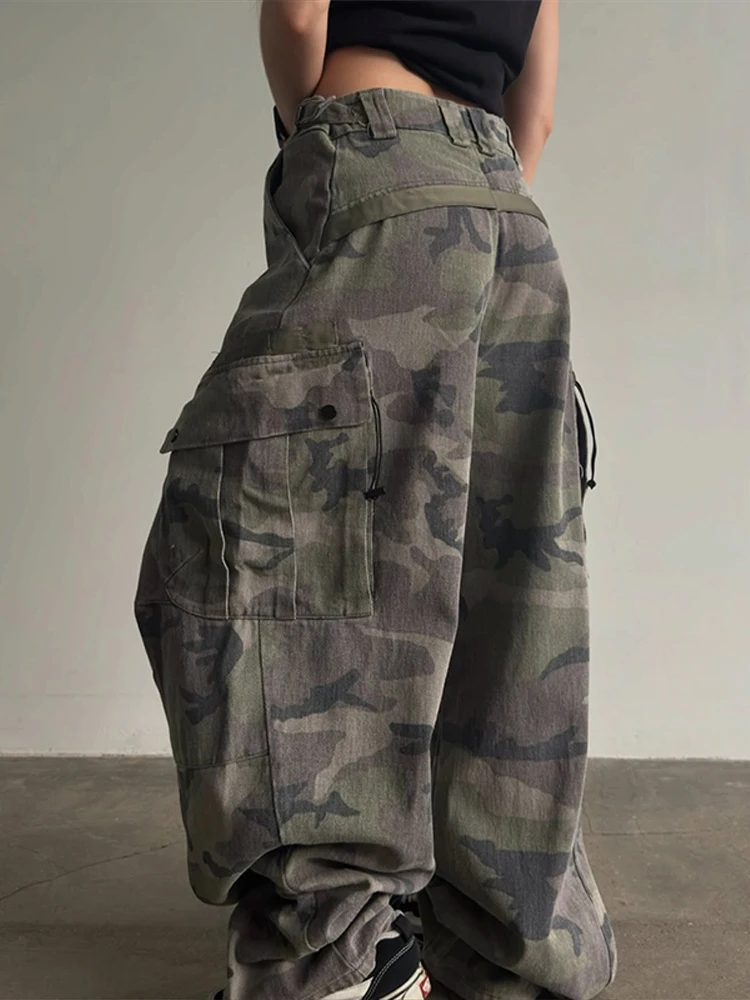 Women Camo Print Hooded Zipper Jacket Elastic Cuff Jacket Cropped Short Length Loose Puffer Winter Warm Winter Street Jackets
