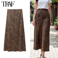 TRAF Leopard Print Long Skirt Woman High Waist Midi Skirts for Women Vintage Draped Women's Skirts Fashion Straight Skirt Women