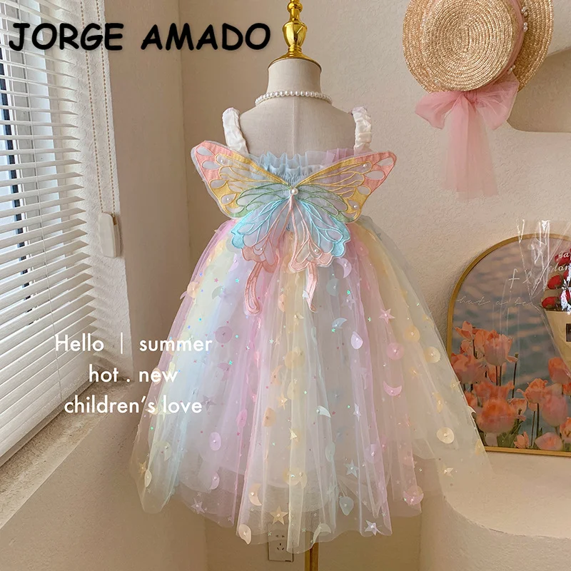 Korean Style New Summer Baby Girl Princess Dress Square Collar Mesh Sleeveless Dresses Children Clothing E23076
