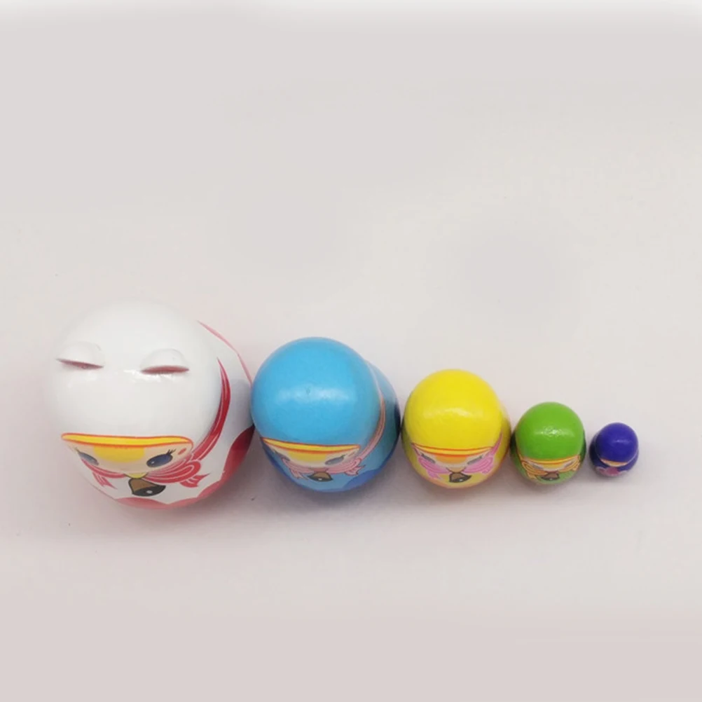 

5 Pcs Russian Nesting Matryoshka Toys Cartoon Wooden Stacking Household Decor Storage Jewelry Box Gifts