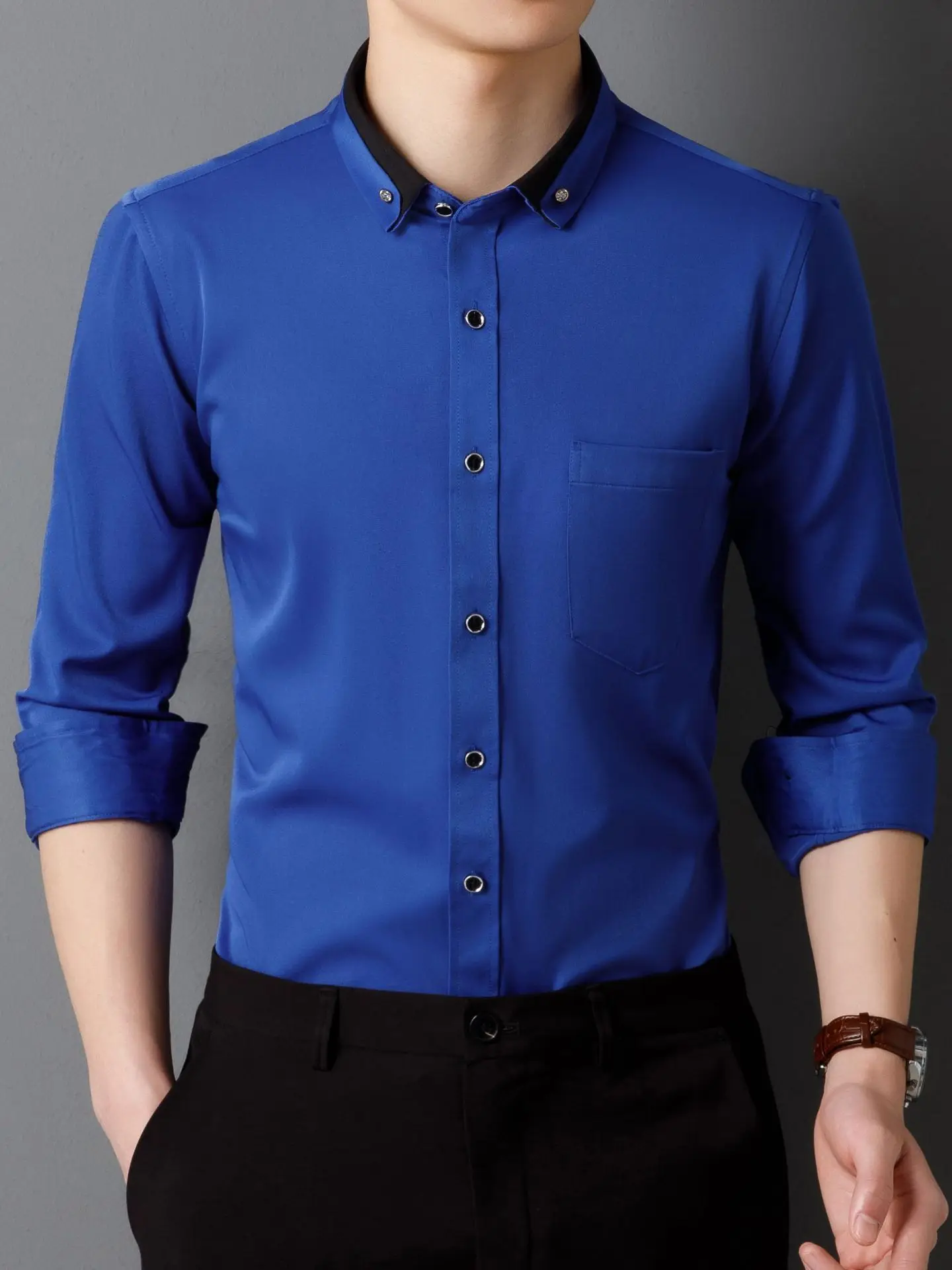 

Men's Slim Fit ort Sve irt Pure Color Collar Button down Casual Faion Basic Sle Autumn Season Chinese Production