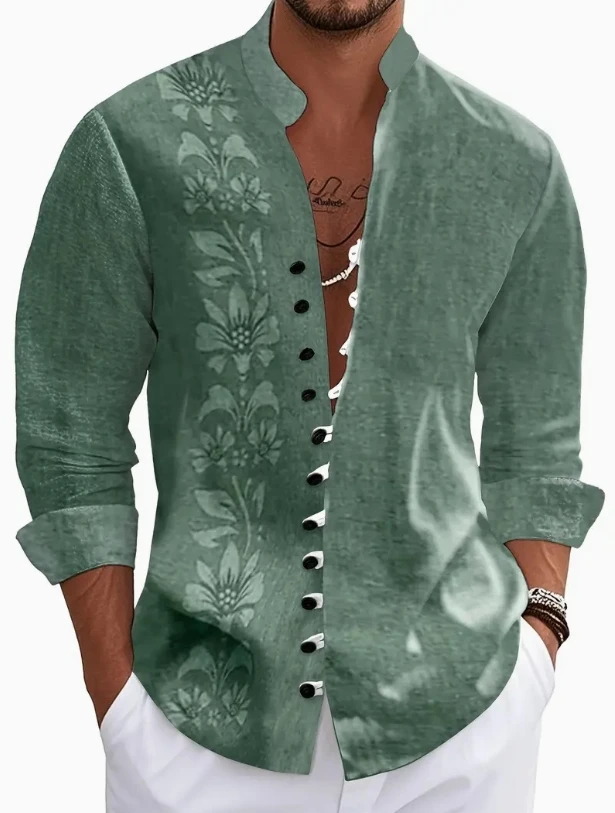 New Men's Fashion Seven Button Long Sleeve Shirt Sandy Beach Casual Shirt, High Quality Comfortable Fabric Tops