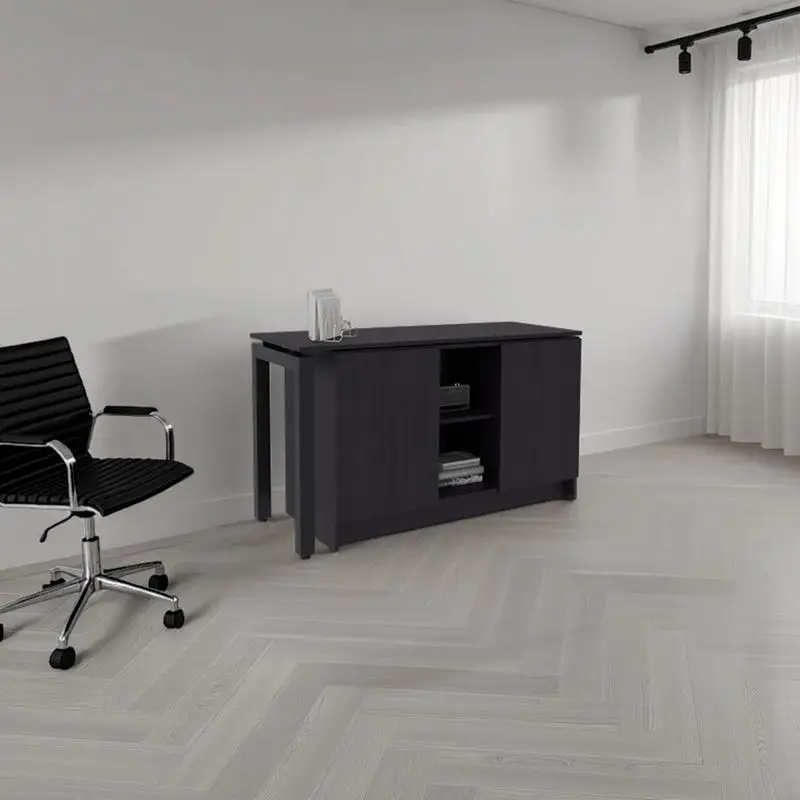 

Стол высотой 28,5 дюйма с 2 дверцами, 5 полками, 2 ножками черного цвета Wengue — идеально подходит для домашнего офиса