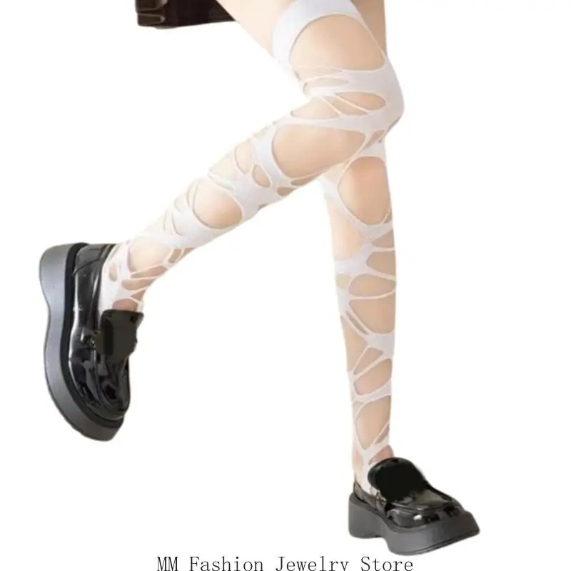 

D0UB Women Sheer Thin Over the Knee Socks Distressed Thigh High Socks Stockings