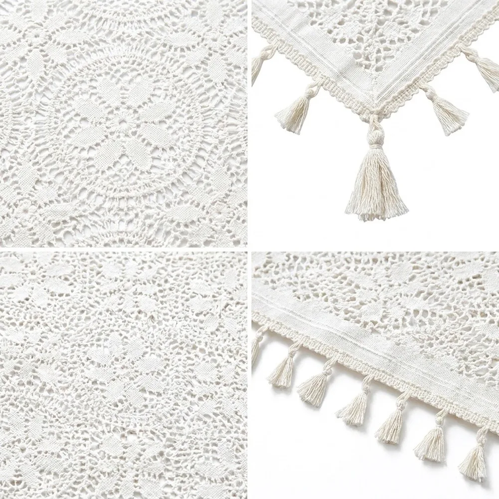 Rectangular For Tablecloth Knitted with Bohemian Openwork and Tassel Trim for Family Gathering Decoration 150x180CM 150x260CM