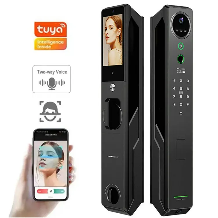 

2MP HD Dual Cameras Unlock by Palm Fingerprint Password Remotely 3D Face Recognition Smart Door Lock