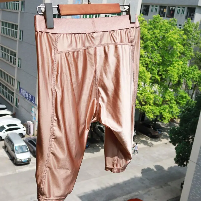 Glossy Summer Satin Men Skinny Running Shorts Fitness Plus Size Underwears Sport Bottoms