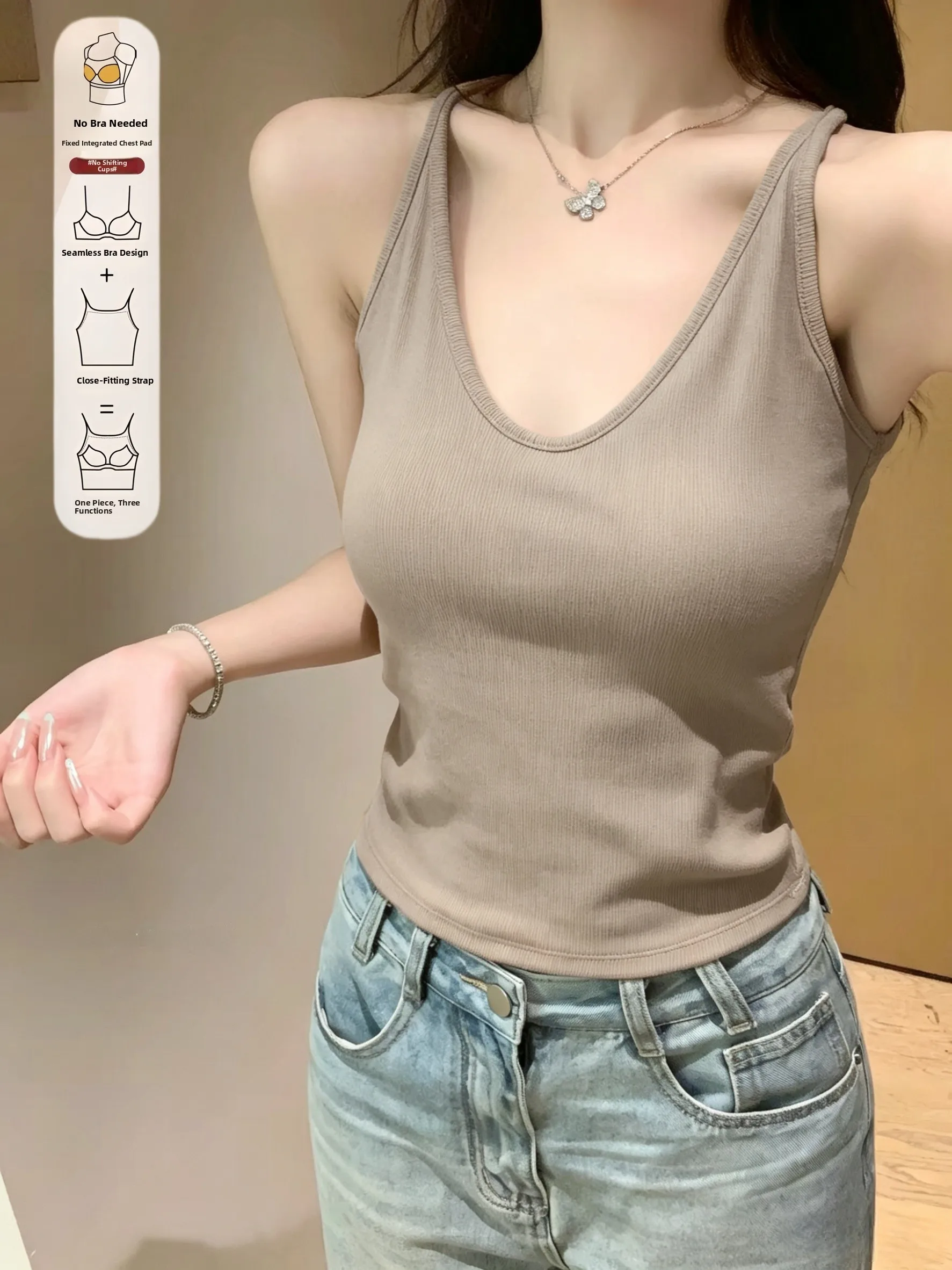 Women's Summer New Style 95% Cotton Strapless Vest Sleeveless Base Layer Top Neck Hanging Design Full Size Fit Inner And Oute...
