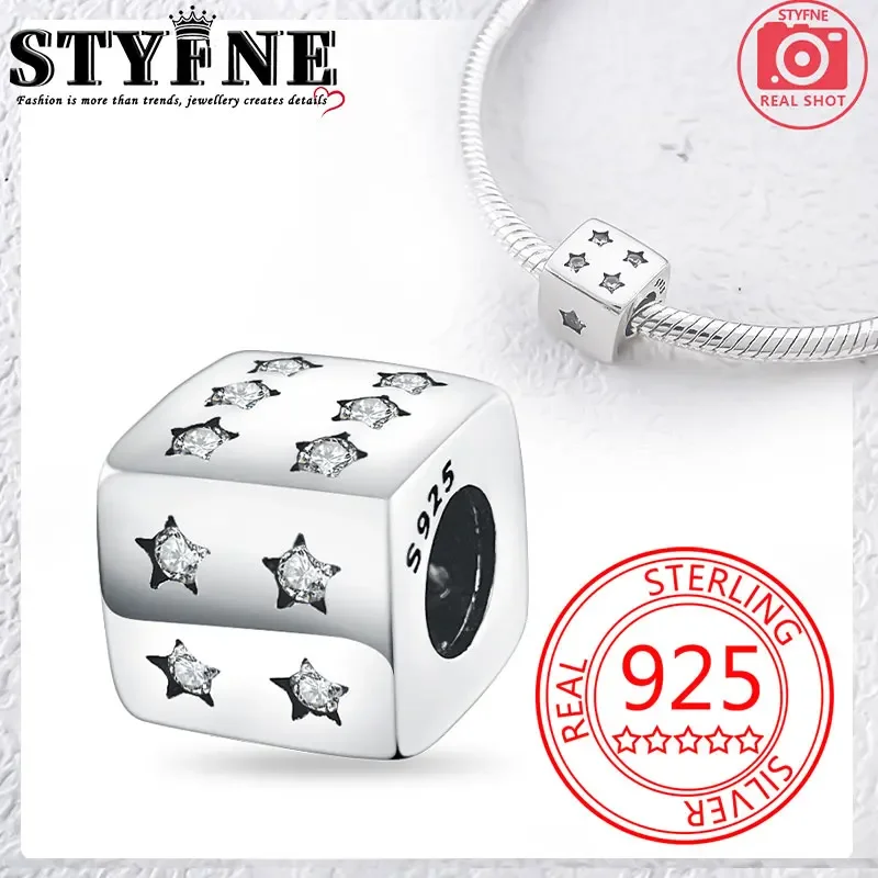 Symbols 2025 Lucky Beads 925 Sterling Silver Star Dice String Jewellery & Game Six Sided Dice Charms Women's Jewelry DIY Gift