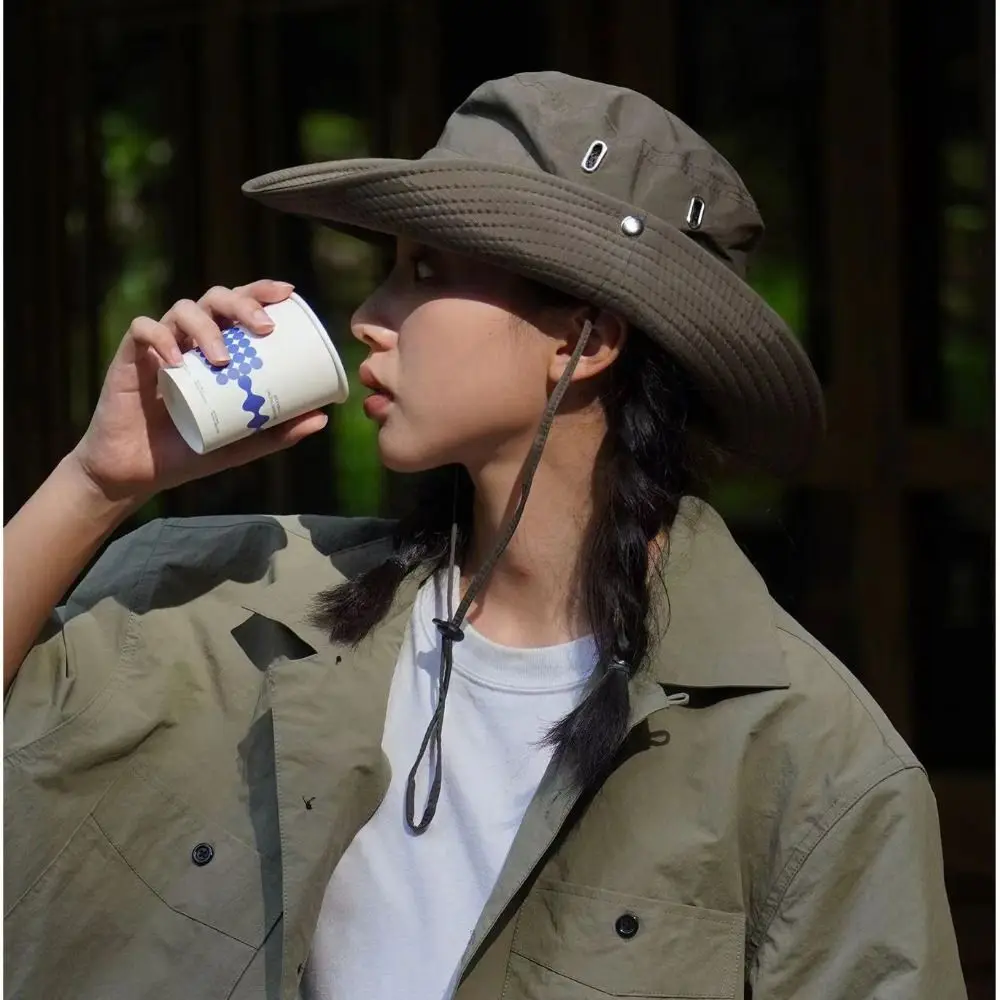 New Drawstring Fishing Hat Sun Protection Big Brim Sun Hat Anti-UV Breathable Summer Bucket Hat