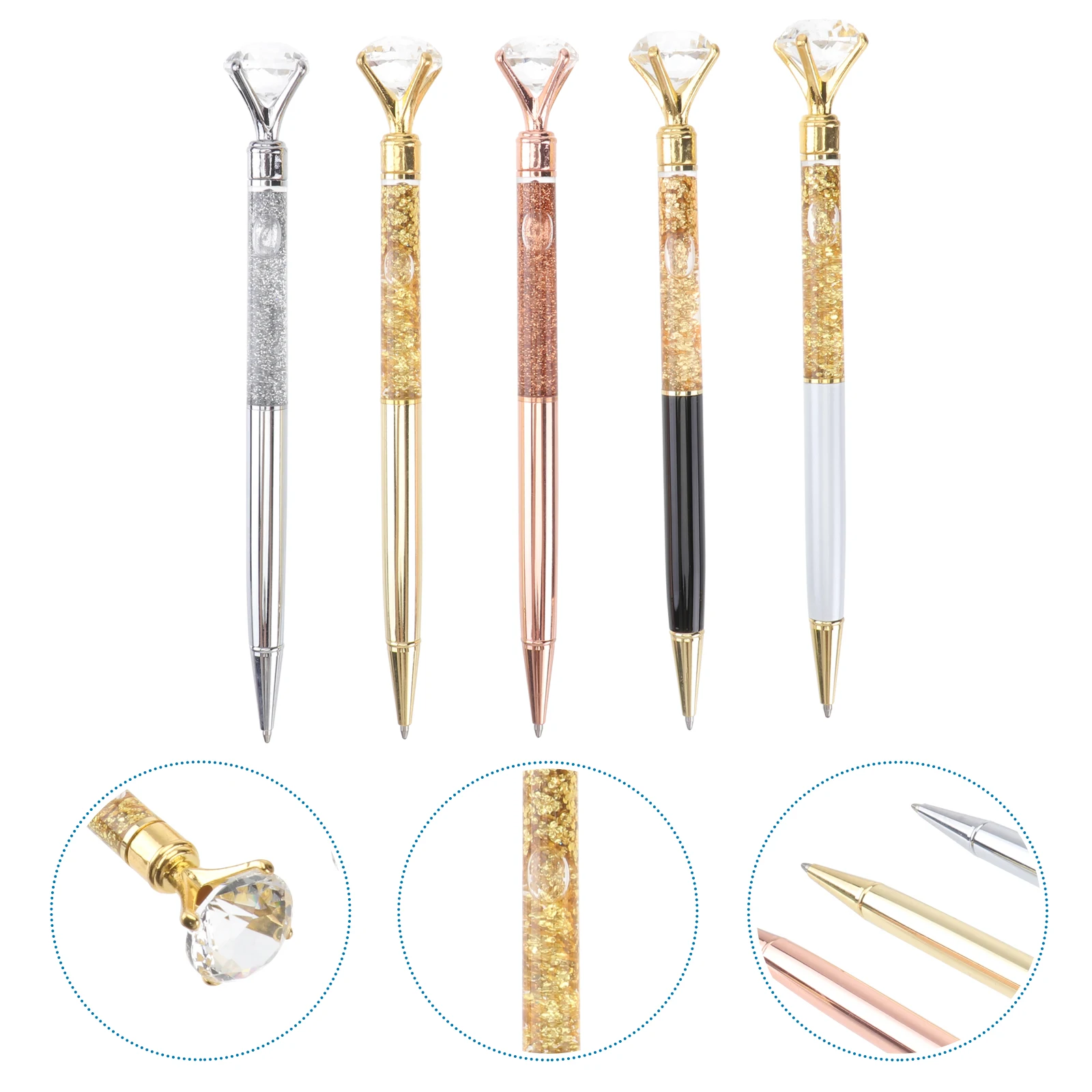 

5Pcs Ball-Point Metal Pen Crystal Diamond Smooth Writing Office School Roller Pen Black White Golden Rose Gold Silver