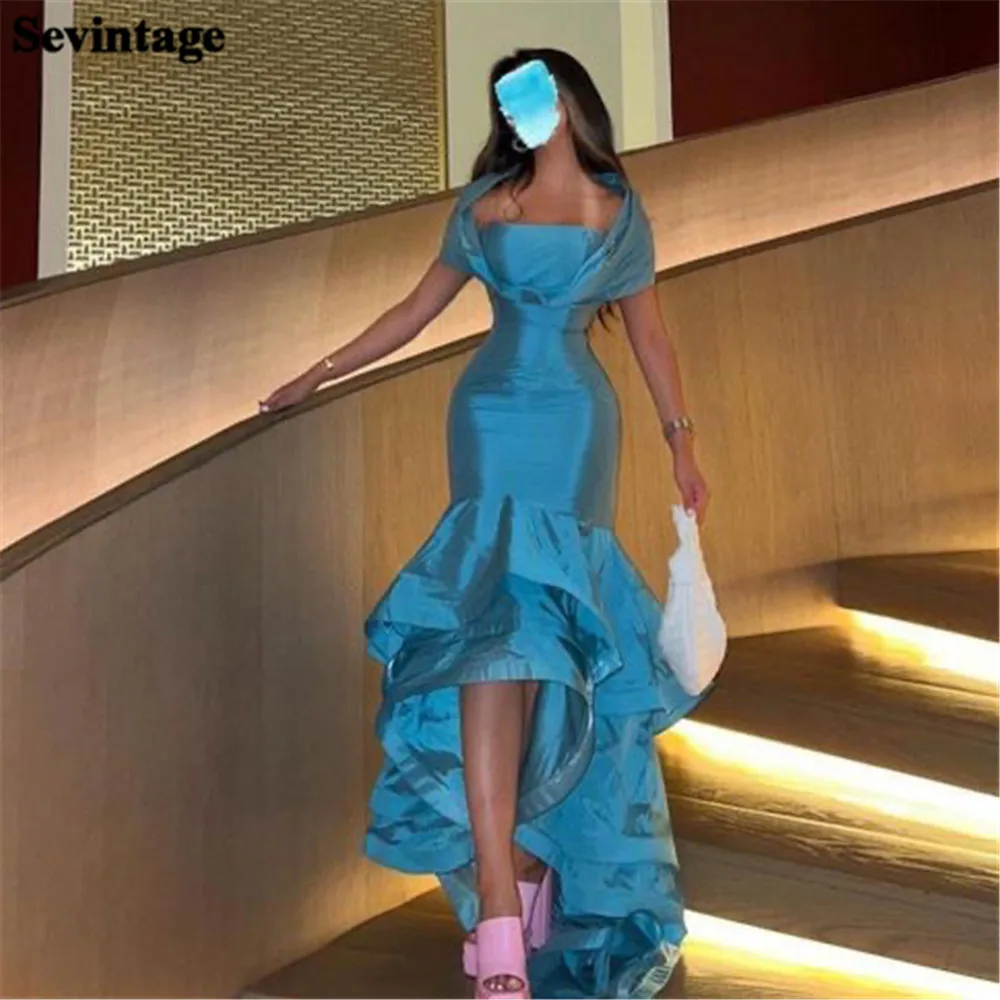 

Sevintage Light Blue Saudi Arabic Mermaid Prom Gowns Off The Shoulder Asymmetrical ballkleider Women Evening Gowns Outfits 2023