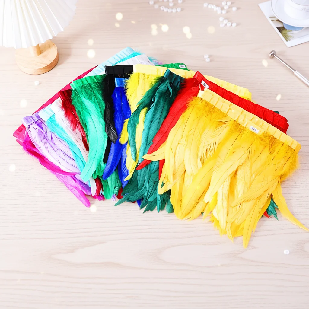 

10-ярдовая отделка из перьев петуха, бахрома, 20-25 см/8-10 дюймов, для украшения свадебных и праздничных платьев, аксессуары для рукоделия