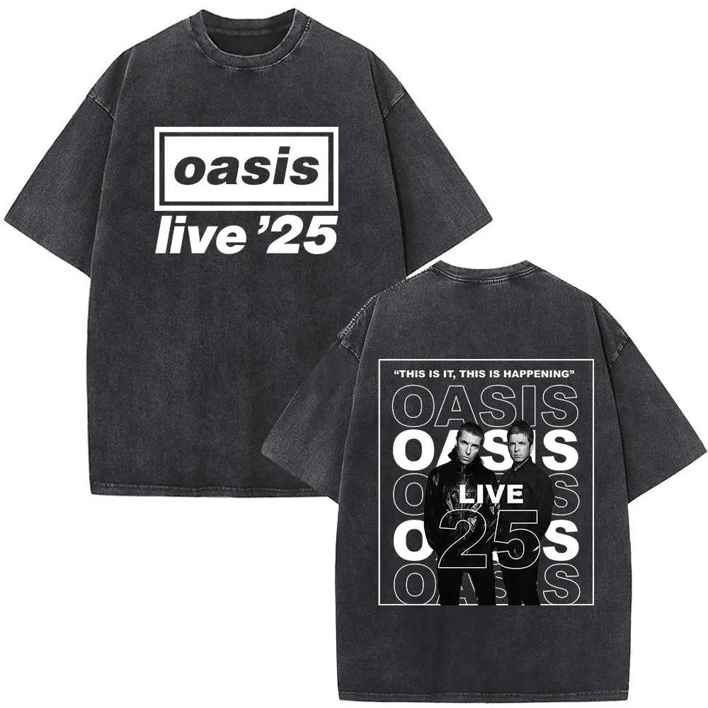 

O-Oasis Rock Band Live 25 Tour Винтажные потертые футболки Подарки для фанатов Мужская и женская повседневная хлопковая футболка с коротким рукавом Модная футболка