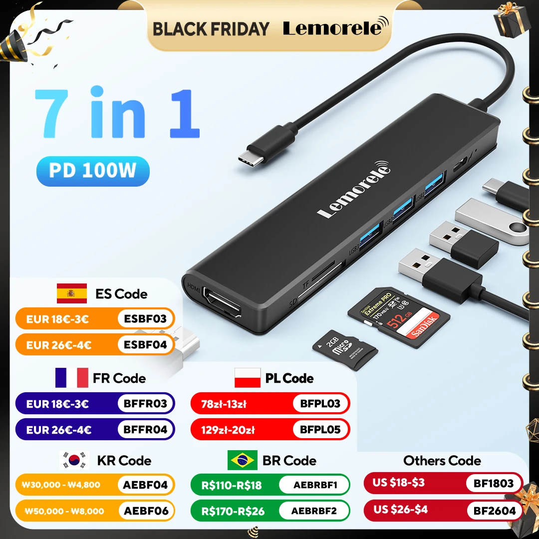 

Lemorele TC90 USB 3.0 Hub 5 Гбит/с USB C на 4K HDMI адаптер Type C более быстрое зарядное устройство Док-станция для ноутбука Windows MacOS Lenovo