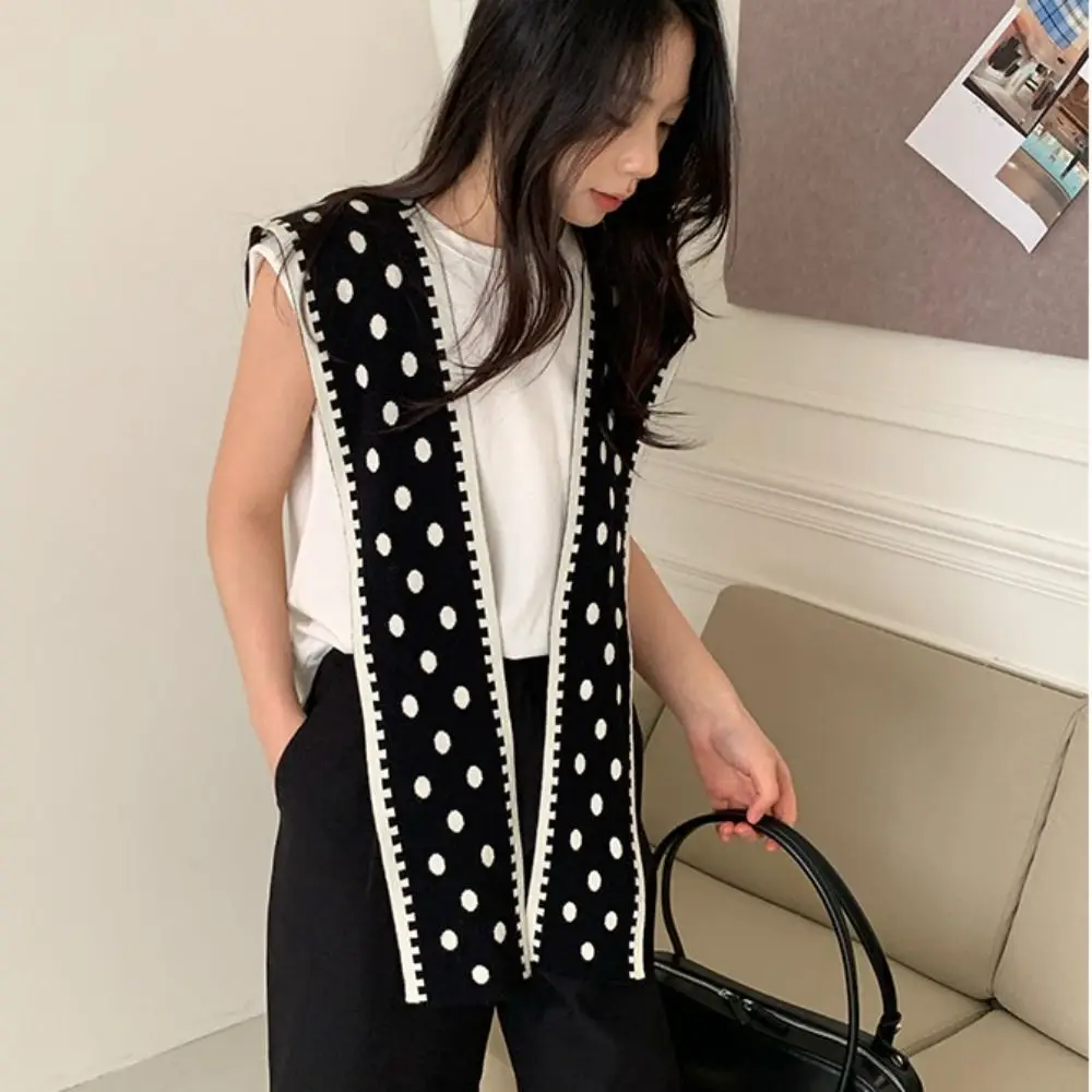

All-match Cape Polka Dot Knitted Shawl Retro Sweet Shoulder Scarf Korean Style Wraps Fake Collar Clothes Decoration