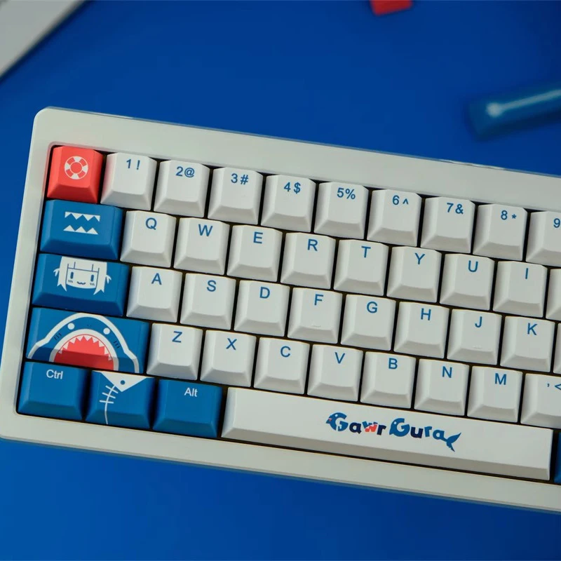 White Blue Shark PBT Keycaps Set,130 Keys Cherry Profile Dye - Sublimation Custom Key Cap For MX Switches Mechanical Keyboard