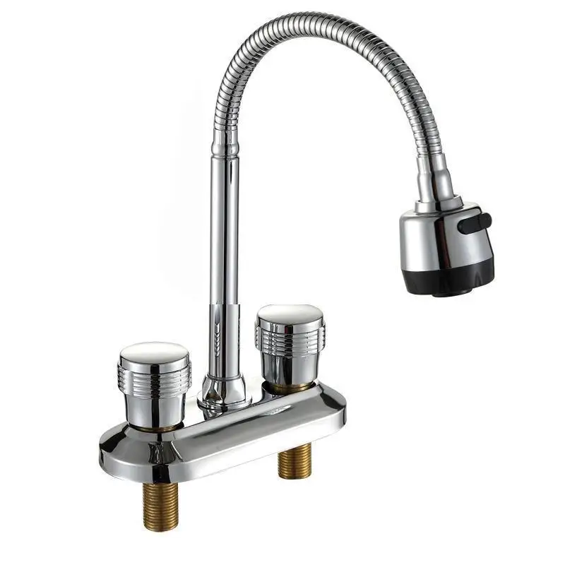 Brass double handle cold and hot double hole basin faucet double opening and closing basin basin basin stainless steel sink doub