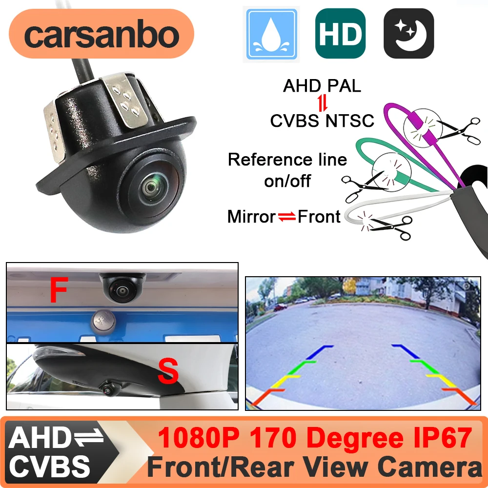 Carsanbo CCD AHD 1080P 170° Universal Car Rear View Camera with Reference Line Night Vision Waterproof Vehicle Side View Camera
