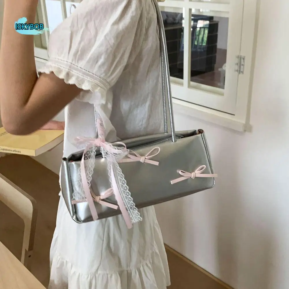

Portable Sweet French Stick Handbag Y2K Ribbon Women Armpit Bag High Quality Korean Style Bow Lace Shoulder Bag School
