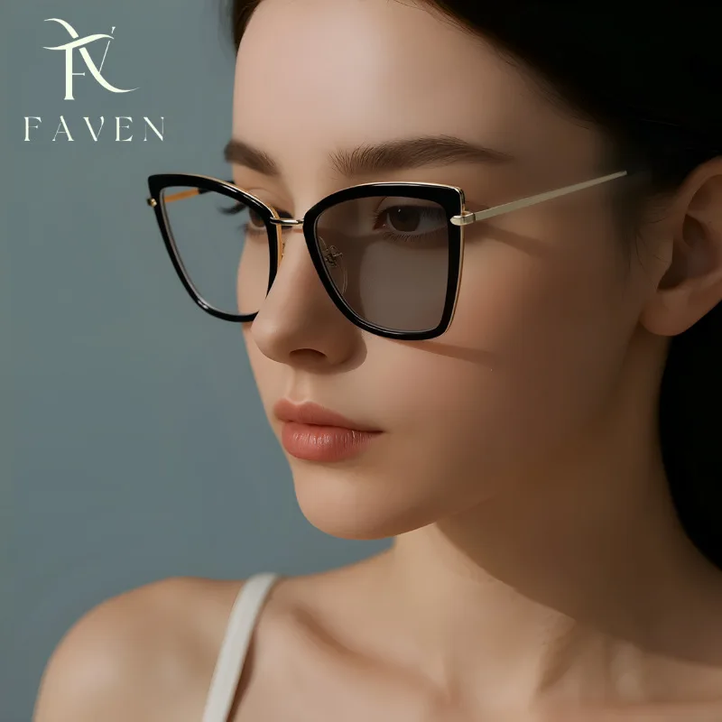 Gafas fotocromáticas de ojo de gato para hombre y mujer, lentes antiluz azul, montura INS, lisas, decorativas contrastantes, para ordenador