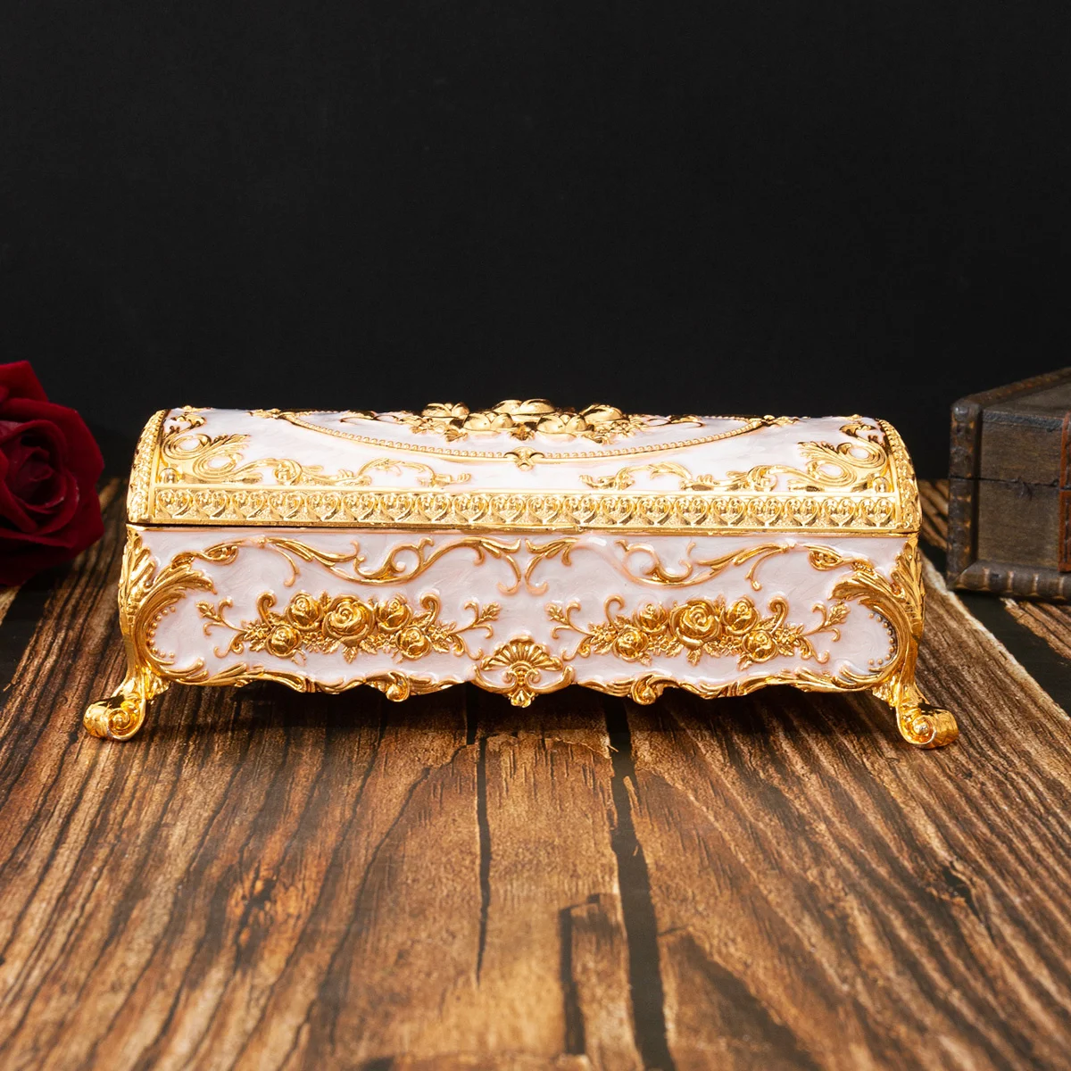 European Rose Gold Hand-Painted Rectangular Jewelry Box Light Luxury Creative Jewelry Large Jewelry Box Wedding Decoration Valen