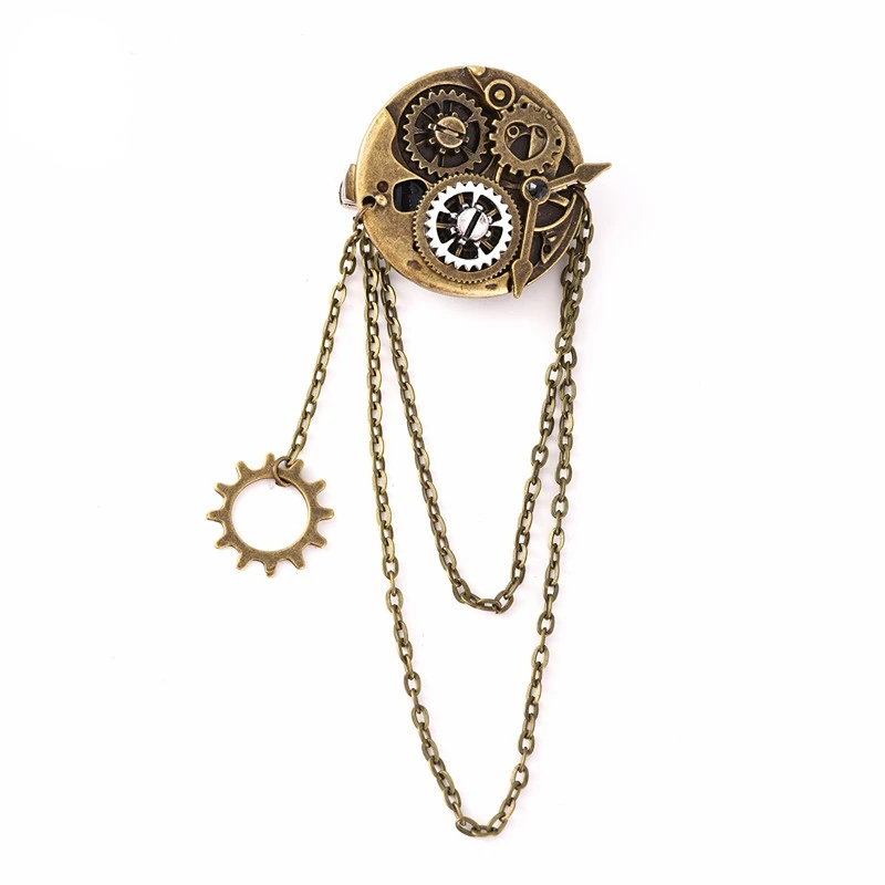 Retro Steampunk Getriebe Flügel Broschen Getriebe Schädel Quaste Kette Anstecknadeln Männer Hemd Anzug Abzeichen Schmuck Zubehör – Detail 3