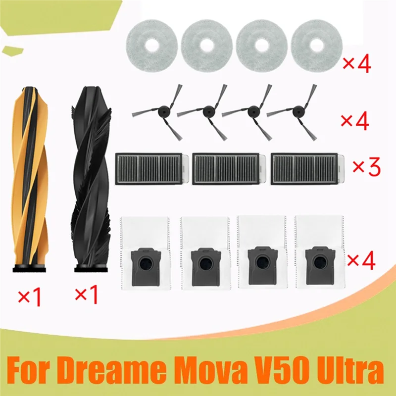 

Promotion!2Xmain Roller Full Kit Vacuum Parts For Dreame Mova V50 Ultra Side Brush HEPA Filter Mop Cloth Dust Bag Vacuum Parts