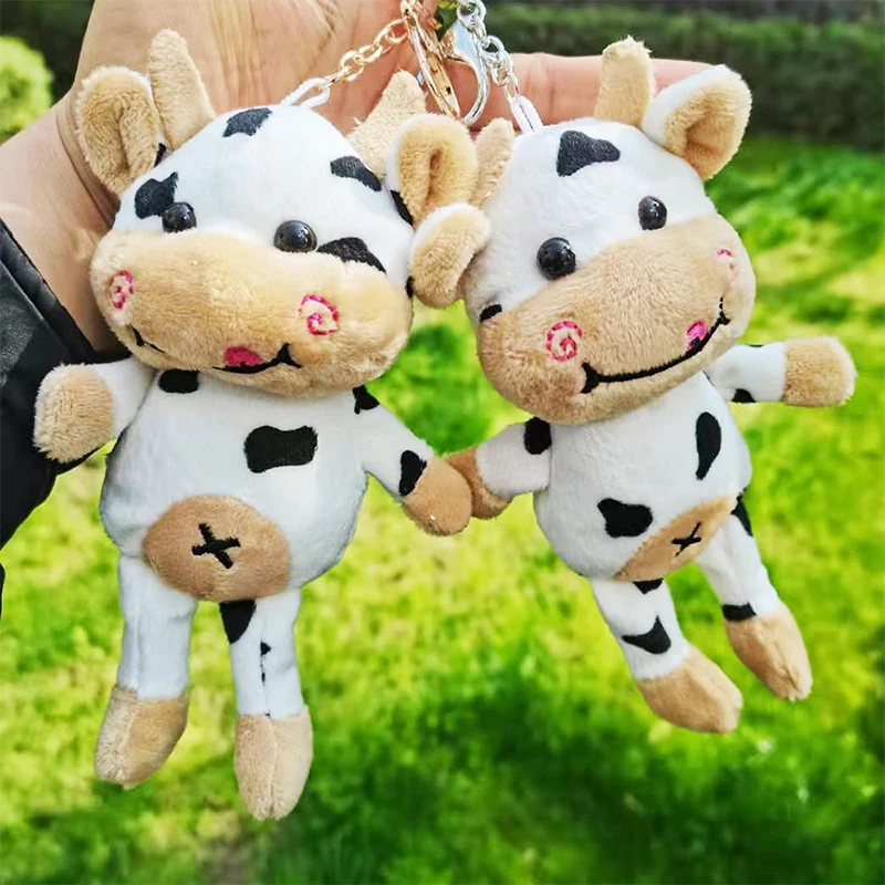 1PCS New Soft Cow Dolls Plush Toy Women Bag Animal Keychain Cute Pendant Decoration Key