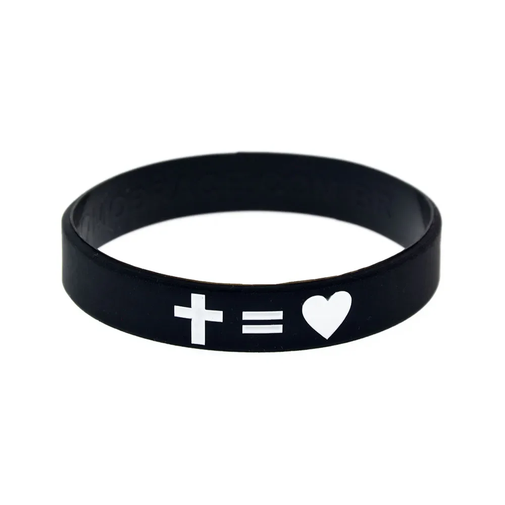 50 Pcs Cross Fair and Love Jesus Silicone Rubber Wristband Faith Hope Christian Bangle Black