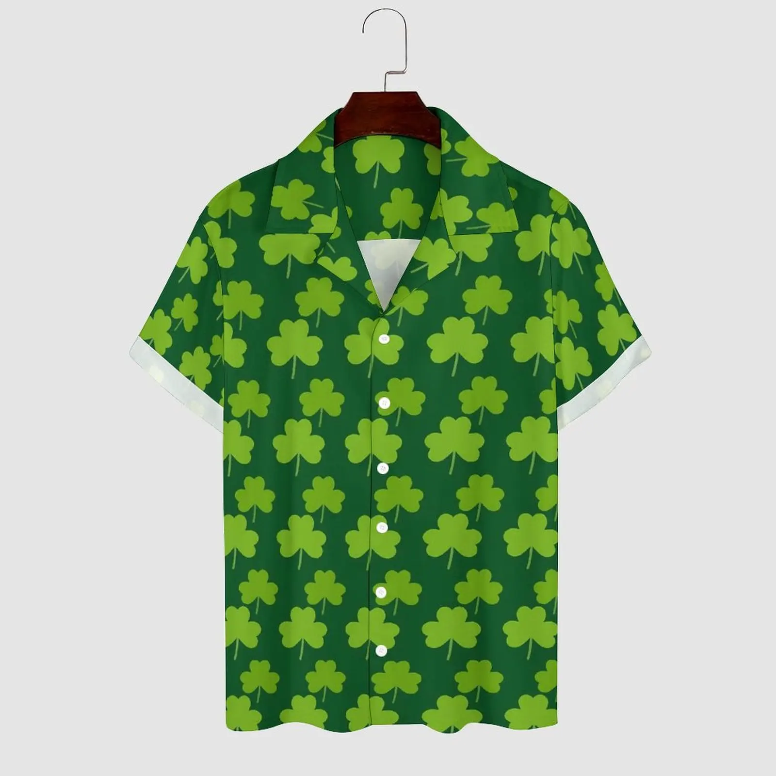 St Patricks Day Casual Shirts Lucky Green Shamrock Beach Shirt Hawaiian Fashion Blouses Men Custom Plus Size