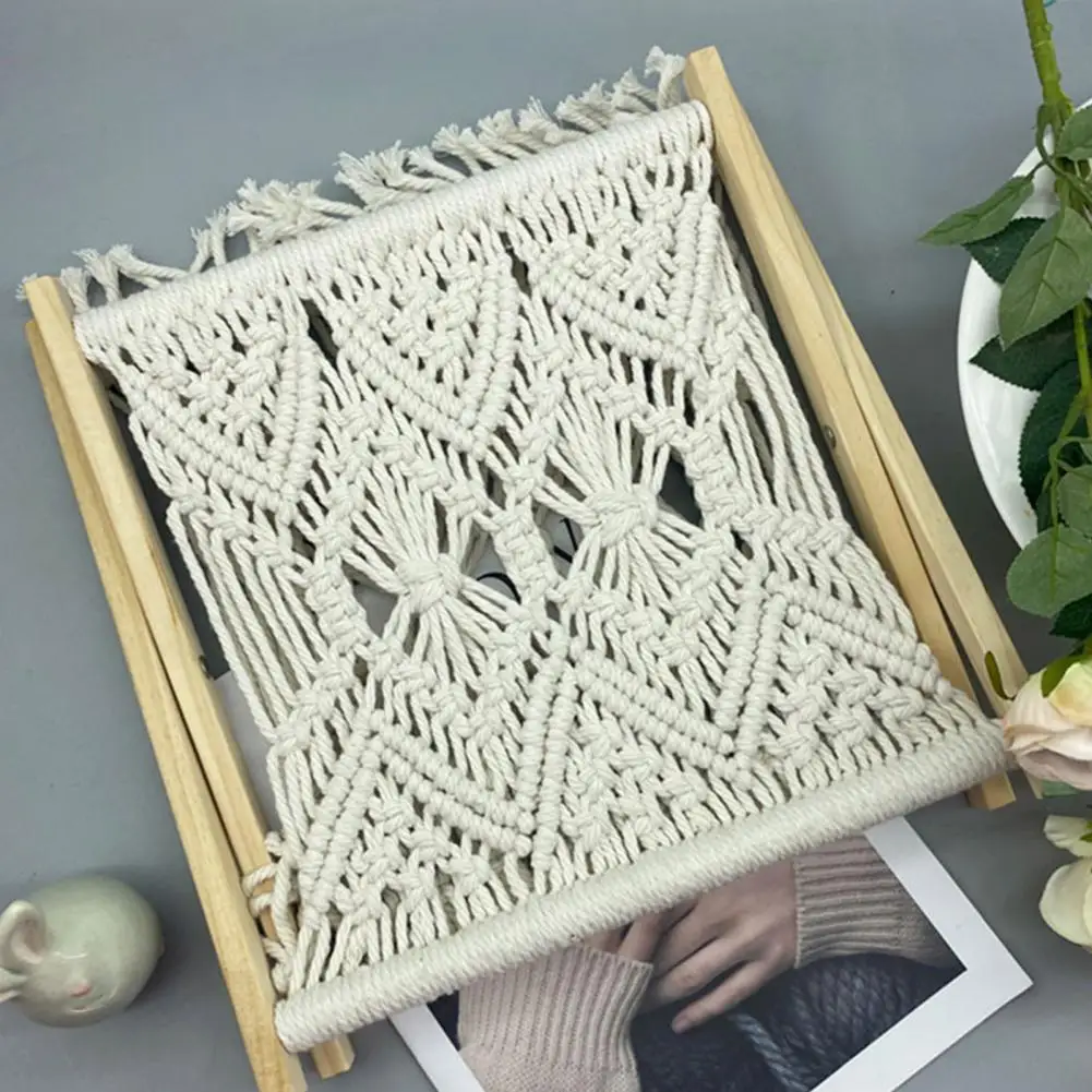 Book Rack Cotton Rope Magazine Stand Boho Magazine Rack Holder Standing Basket Storage Organizer with Wooden Stand for Home