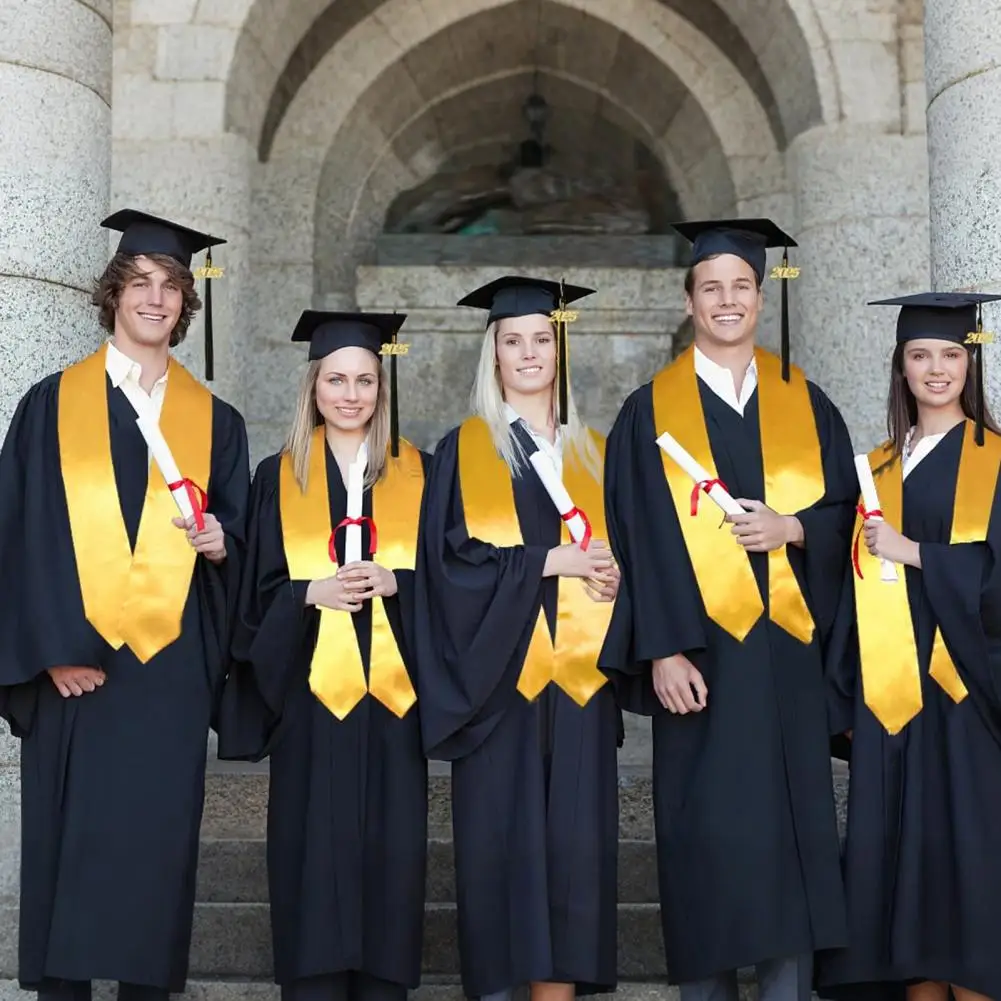 3 unids/set 2025 traje de graduación gorra de graduación mate estolas de hombro y vestido conjunto Unisex vestido suelto para la escuela secundaria