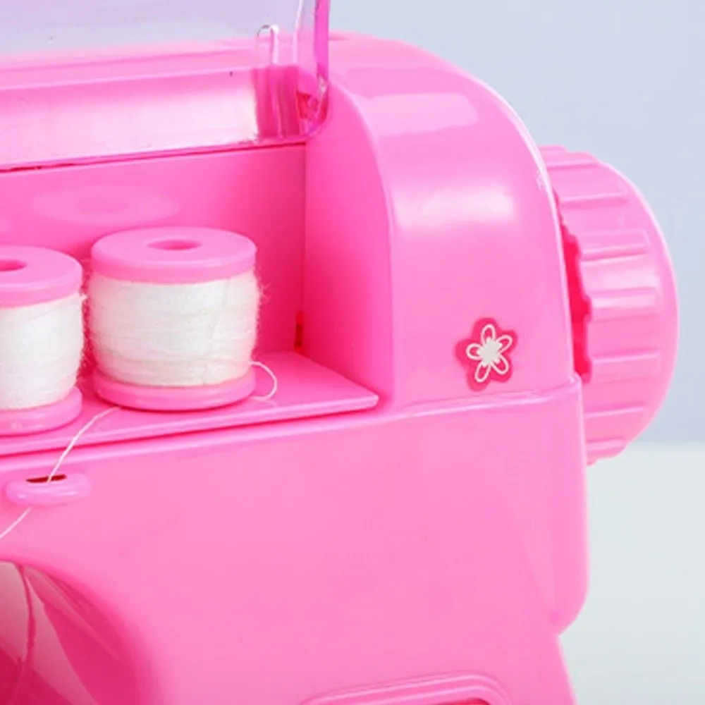 Máquina de coser simulada para niños, máquina de coser portátil con costura eléctrica rosa claro para niño y niña